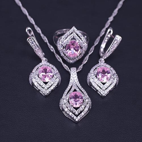 Many Colors New Style Crystal & Cubic Zircon Silver Color Drop Earrings Necklace Rings Set Egg Square Bridal Jewellry
