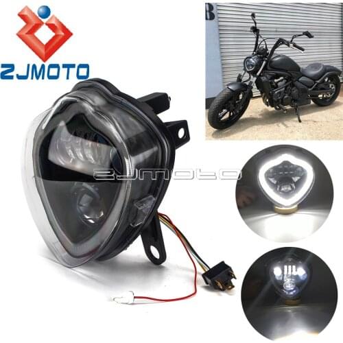 Motorcycle Black 12V LED Headlight Assembly W/ DRL High Low Beam For Kawasaki Vulcan S 650 EN650 2015-2021