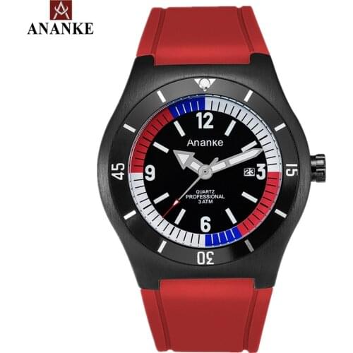 Ananke Men Watches Silicone Waterproof Buckle Strap Complete Calendar Large Hardlex Dial Outdoor Male Sports Watch AN19