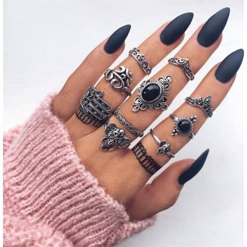 NEWBUY 10pcs/set Vintage Women Bohemian Jewelry Silver Color Elephant Crown Gothic Knuckle Ring ringen voor vrouwen