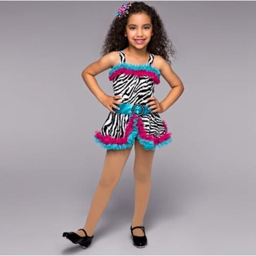 2018 New Female Ballet Dancing Suit Gilrs Performance Clothing Animal Zebra Stripe Stage Dancing Competition Dress B-2448