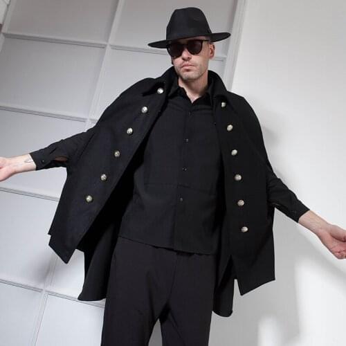Autumn winter loose mid-length coat mens World War II Cape Cape Cape Wool coat large-size mens fashion bat sleeves