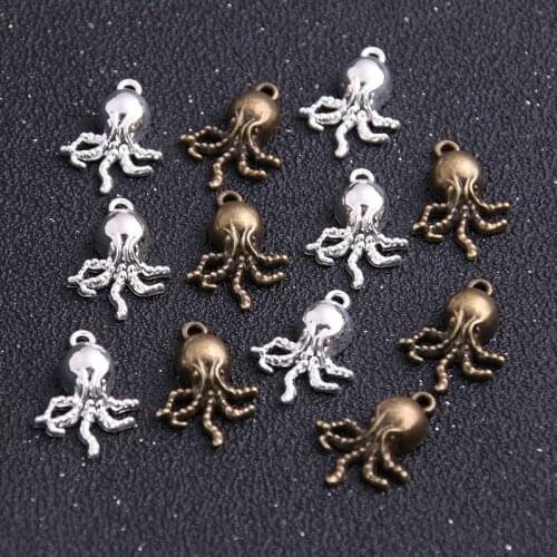 16PCS 15*21mm New Product Two Color Octopus Charms Animal Pendant Jewelry Metal Alloy Jewelry Marking