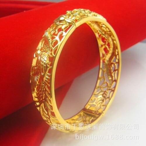 Gold plated bracelet heavy Dragon Bracelets Bangles tools VALUABLE Solid REAL 999 check 100% 24k Yellow gold plated Brassroom