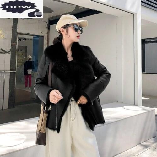 Luxury Women Winter Natural Wool Real Fur Lining Shearling Overcoat Biker Female Sheepskin Genuine Leather Jacket Coats