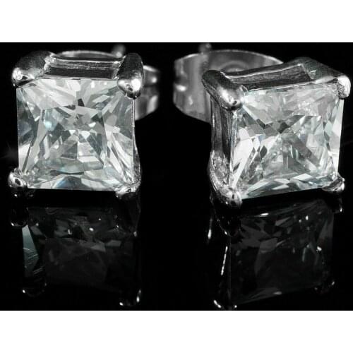 Luxury Princess Cut CZ Zircon Stud Earrings Motorcycle Party Iced Out Earrings Cocktail Party Women Men Earrings Hip Hop Jewelry
