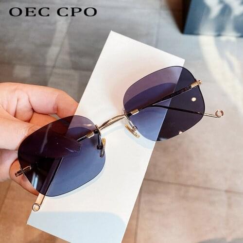 OEC CPO Rimless Square Punk Sunglasses Women Men Vintage Boundless Party Sun Glasses Women Frameless Metal Trend Eyewear Shades