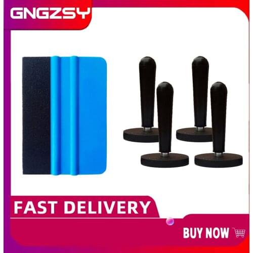1pc Blue Plastic Squeegee + 4pcs Gripper Magnet Holder for Car Vinyl Wrap Vinyl Application Auto Window Tinting Tools Kit K09
