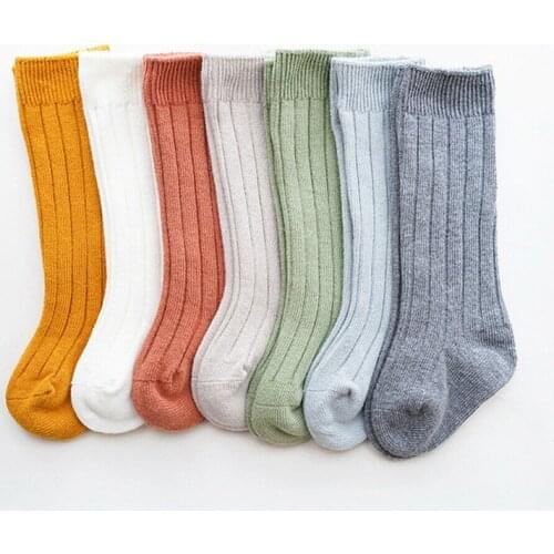Kintted Stockings Kids Toddler Infant Baby Girls Boys Solid Anti-Slip Kinitted Long Cotton Knee Stockings