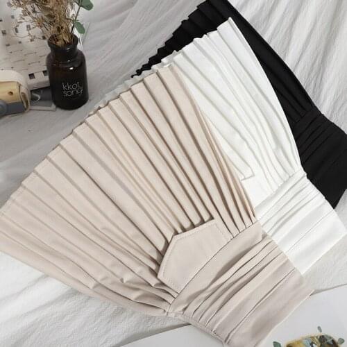 Fake Pocket Skirt Women High-waisted Solid A-line Bottoms Female Spring Summer 2021 Korean Sweet Girls Pleated Skirt LN200