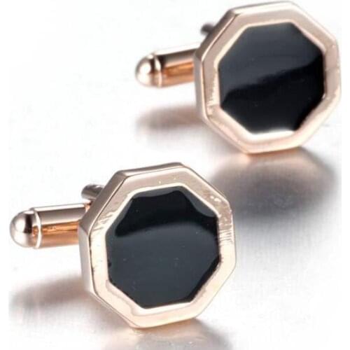 10pairs/lot Elegant Rosegold Octangle Cufflinks Enamel Black Plain Cuff Link Business/Wedding Gift Shirt Cuff Button Men Jewelry