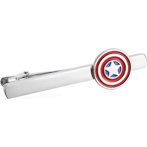 HYX Luxury Silvery Captain America Tie Clip Set French Gentleman Jewelry Tie Pin Cuff Links for Wedding Christmas gift