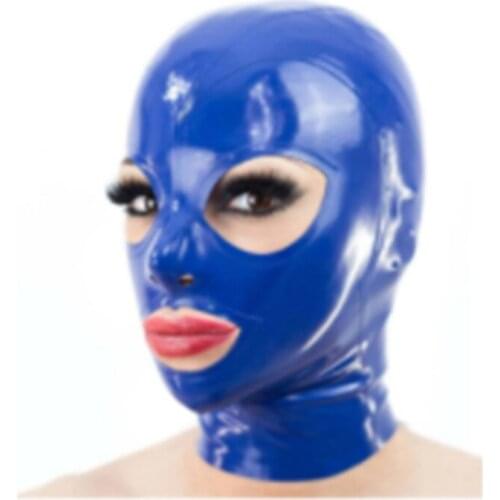 Blue latex hood women female exotic latex hoods mask lingerie uniform halloween cosplay party