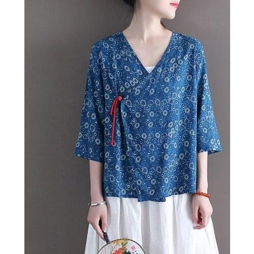 Women Loose Cotton Linen Printed Jackets Tops Ladies Loose Chinese Style Handmade Button Coat Female 2020 Summer Outerwear Coat
