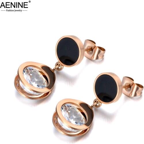 AENINE Trendy Titanium Stainless Steel Black Acrylic Geometric Earrings For Women Bohemia Cubic Zirconia Beach Jewelry AE20055