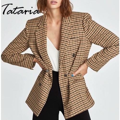 Womens Jackets Autumn 2021 Classic Plaid Suit Blazer Fashion Work Office Female Long Sleeve Jacket Coat Double Breasted Suits