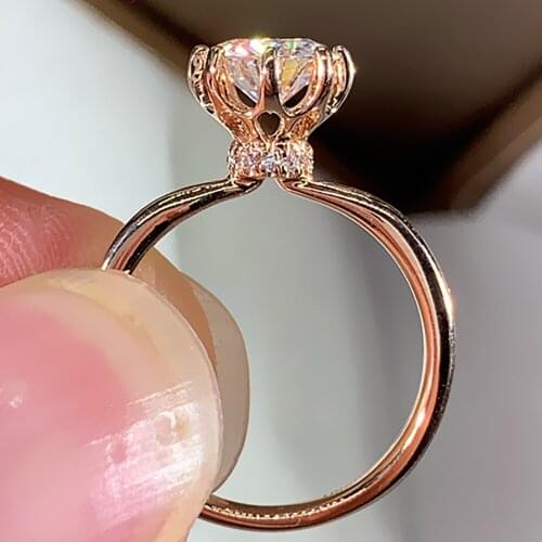 14K Au585 Rose Gold Women Wedding Party Engagement Ring 1 2 3 4 5 Ct Round Moissanite Diamond Ring Bouquet Flower Crown Trendy