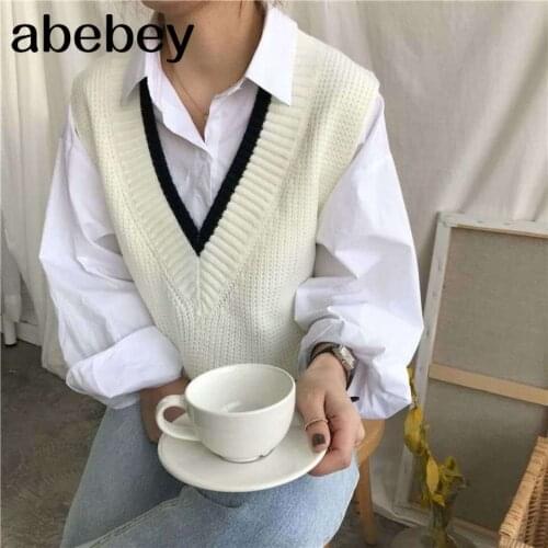 Vest Women Striped V-Neck 2020 Daily Knitted Stylish Students Korean Style Sleeveless Outwear Female Coats All-match Leisure