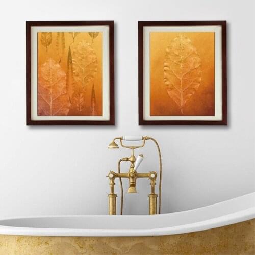 Golden Brown Leaf Prints Beige Gold Nature Art Canvas Painting Old Antique Vintage Pictures Bathroom Bedroom Wall Art Decor