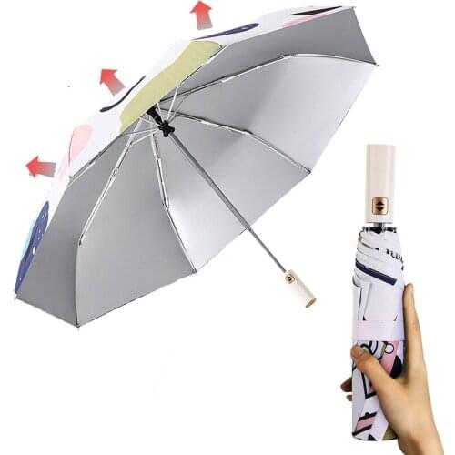 Fully Automatic Umbrella Rain Woman Parasol Anti UV Men Sun Three Folding Umbrellas 8K Windproof Female Travel sombrilla playa