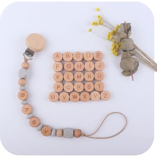 26pcs Wooden Beads Alphabet English Food Grade Rodent Material Tiny Rod For DIY Baby Teething Rattle Baby Teething Beads