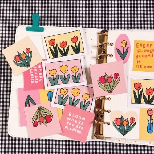 14pcs/bag Vintage Tulip flower stickers DIY scrapbooking phone journal album diary happy plan decoration stickers