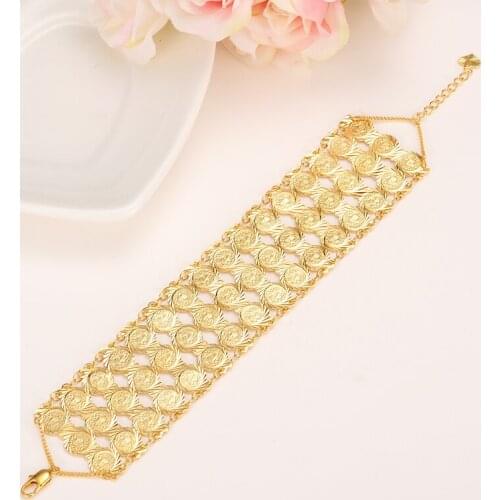19+3CM Arab Bracelet Wholesale Islam Middle East Chain Jewelry Africa Gifts Women Men Gold Color Coins Bangle