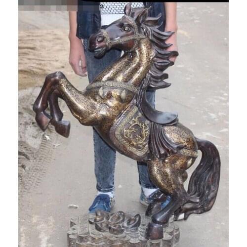 39" Chinese Copper Yuan Bao Success Run Horse Horses Statue