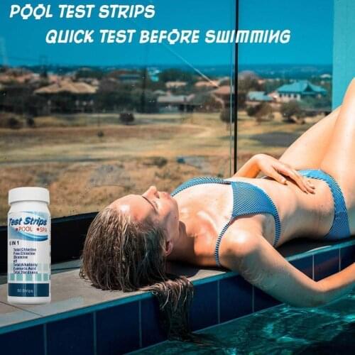 6-In-1 Swimming Pool PH Test Paper 50 Strips Residual Pool PH Test Hardness Chlorine Tester Value PH Strip Alkalinity Clean G7A2