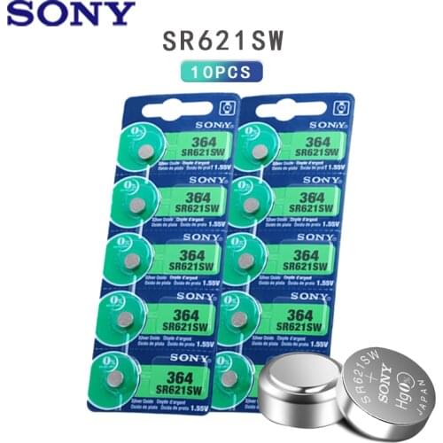 10Pcs/Lot SONY LONG LASTING AG1 364 LR621 164 531 SR60 SR621SW 1.55V Watch Battery Button Coin Cell 100% Original Brand