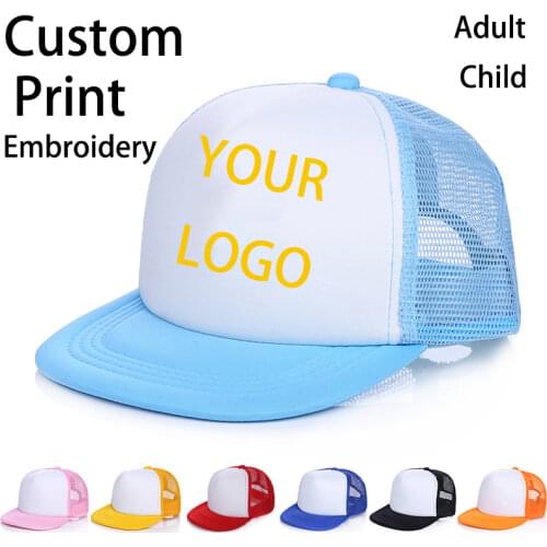 1 PCS Free Custom Logo Baseball Cap Kids Personality DIY Design Trucker Hat 100% Polyester Hats Blank Mesh Cap Boys Girl Casquet