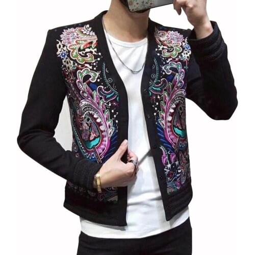 Blazer Show Men Night Store Man Heavy Embroidery Jacket Self-cultivation Show Star Handsome Coat Blazer Homme Heren Colberts