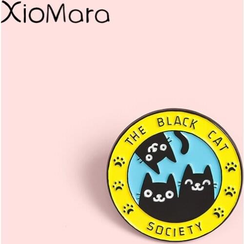 Cat Club Enamel Pins Black Cat Social Organization Brooches Lapel Badges Wholesale Animal Pin Cute Jewelry Gifts for Friend