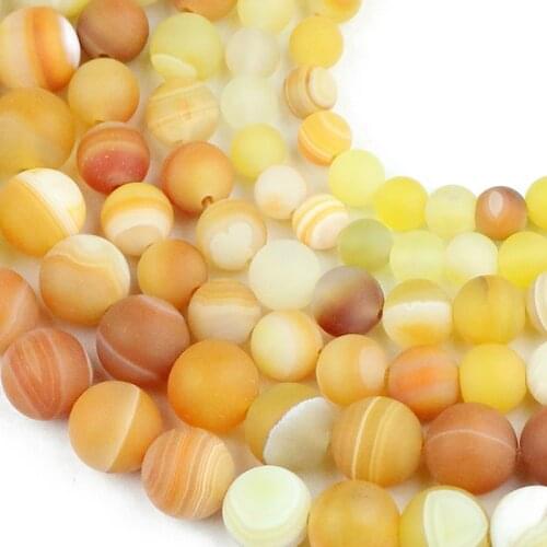 HGKLBB Yellow Matte Stripe Banded Carnelian Natural Stone onyx 6/8/10MM Round Spacer Loose beads For Jewelry Making bracelet DIY