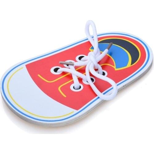 Montessori Wooden Toy Lacing Shoe Toy Learn to Tie Laces Threading Educational Motor Skills Toys Montessori Early Teaching Toys