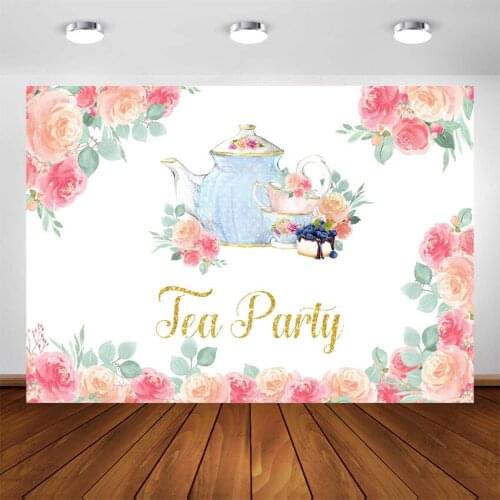 Tea Party Backdrop for Photography Newborn Children Flower Girls Birthday Party Banner Background for Decoration Supplies