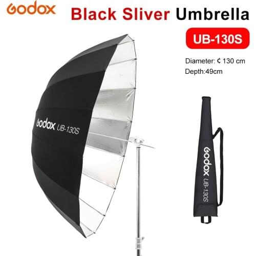 Godox UB-130S 51 inch 165cm Parabolic Black Reflective Umbrella Studio Light Umbrella with Black Silver Diffuser Cover Cloth