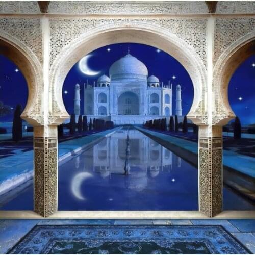 Islamic Style Palace Moon Stars Night Scene Pool Stone Pillar Photozone Photography Background Photo Studio For Photo Studio
