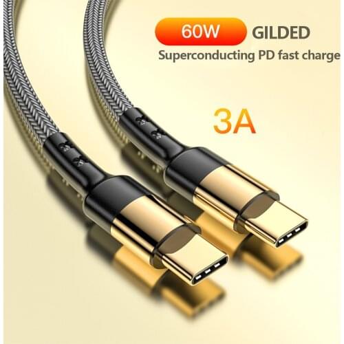 3A USB C To Type C Charging Cable PD 60W Braided USB C Cable Dual Type-C QC3.0 Quick Charge Cord For Phone Laptop Power Wires