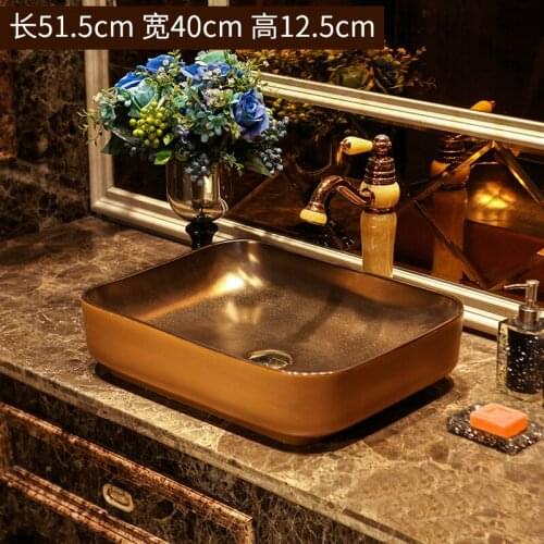 China Art Painting Ceramic Lavobo Countertop golden Bathroom Sink Wash Basin