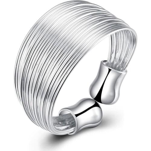 BABYLLNT 925 Silver Multi-Line Open Ring For Women Wedding Engagement Party Fashion Charm Jewelry Gift