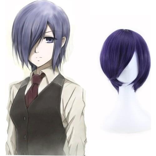 Anime Tokyo Ghoul Toka Touka Kirishima Cosplay Costume Purple Short Heat Resistant Synthetic Hair Halloween Party + Free Wig Cap