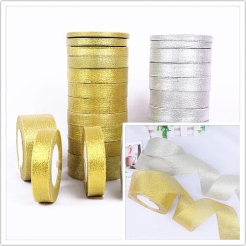 25Yards Roll Gold Silver Glitter Satin Ribbon Crafts Wedding Decorative DIY Organza Onions Ribbons Bow Christmas Gift Supplies
