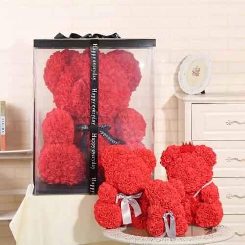 23cm Rose Bear Teddy Bear Flowers Party Favors Valentines Artificial Rose Bear Party Wedding Decoration Gifts For Women wreath
