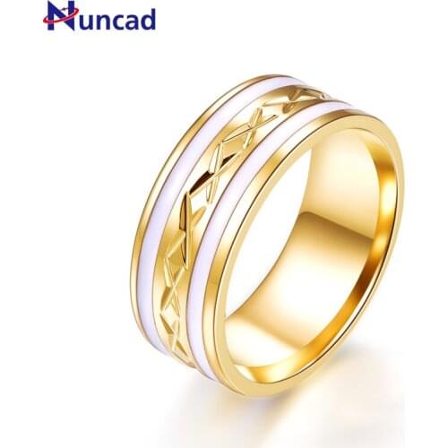 Nuncad Vintage Stainless Steel Men Ring White Side Golden 'X' Printed Sieraden Aneis Masculino Fashion Jewelry Anel Super Deals