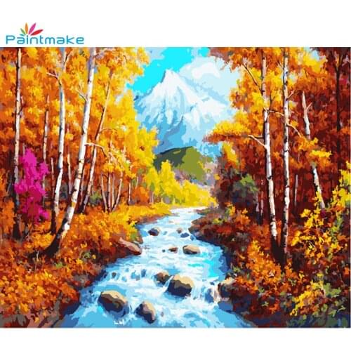 Paintmake Landscape DIY Painting By Numbers maple leaf Oil Painting On Canvas Forest For Home Decor Art Picture GX9564