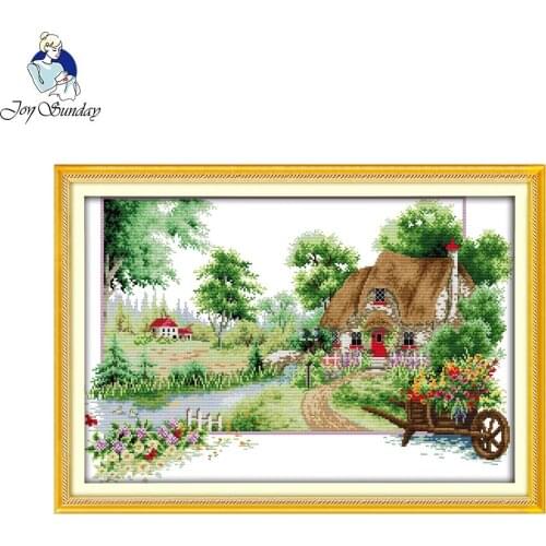 Joy Sunday Summer Landscape Patterns Handcrafts Needlework Cross Stitch Embroidery Kit Cross-Stitch Painting for Home Ornament