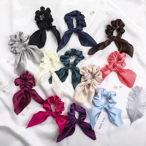 New Satin Hair Scrunchies Elastic Hair Bands Rabbit Ears Ponytail Hair Ties Solid Color Girls Headdress Hair Accessoires Gift