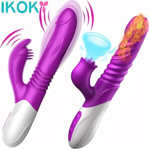 New Dildo Vibrator Double Tongue Licking Telescopic Turn G Spot Clitoris Stimulator Erotic Adult Sex Toys for Women Vaginal