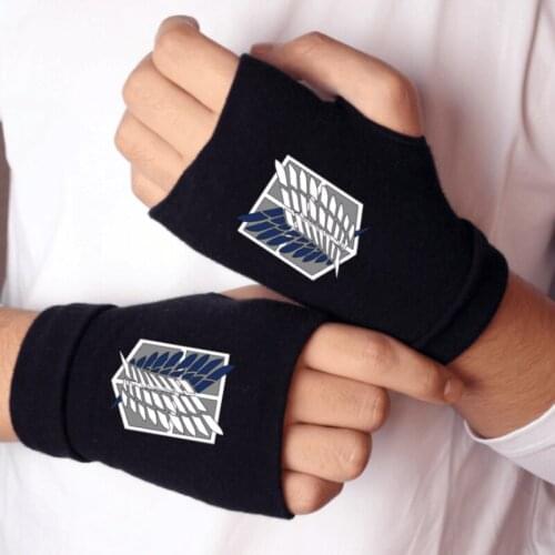 Anime attack on Titan Cosplay Half Finger Gloves Adult and childrens clothing accessories printed cotton open finger gloves
